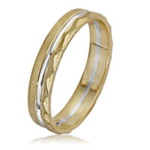 Yellow and White 14K Gold Brushed Triangles Wedding Ring