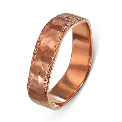 14k Rose Gold Wavy Diamond-Cut Hammered Wedding Ring - Baltinester Jewelry