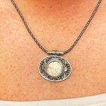 Filigree Oval Roman Glass Necklace Sterling Silver
