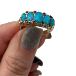 Blue Opal & Garnet Gemstones Filigree 14k Yellow Gold Ring