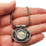 Filigree Oval Roman Glass Necklace Sterling Silver