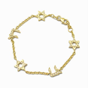 Star of David and Chai Charm Bracelet in 14K Gold & Diamonds
