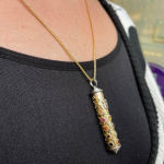 Precious Stones Talisman Two Tone Gold Mezuzah Pendant