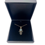 Heart Shaped Blue Topaz Hamsa Pendant – 14k Gold