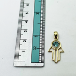 Heart Shaped Blue Topaz Hamsa Pendant – 14k Gold