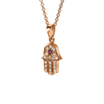 18k Gold Hamsa Pendant with Diamonds and Ruby