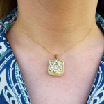 14k Gold Roman Glass Star of David Square Pendant
