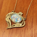 14k Gold Roman Glass Filigree Heart Necklace