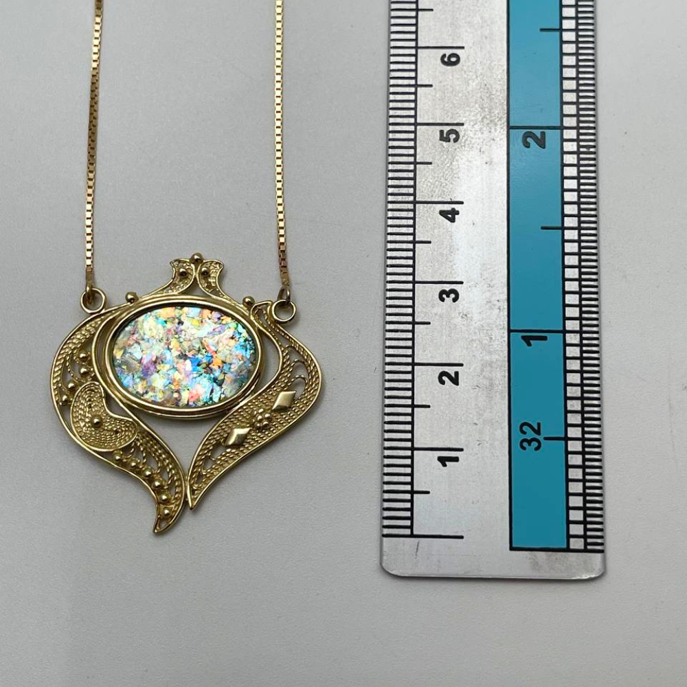 14k Gold Roman Glass Filigree Heart Necklace