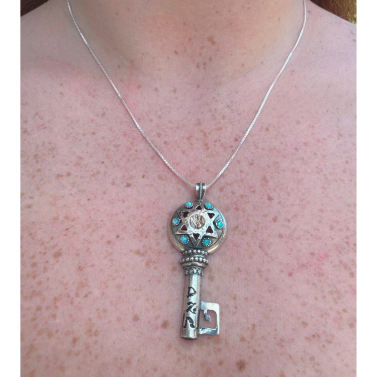 Kabbalah Necklace - Sterling Silver and Gold Key Opal