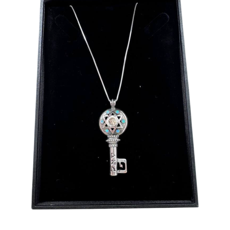 Kabbalah Necklace - Sterling Silver and Gold Key Opal