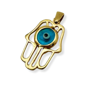 14k Gold Crystal Eye Hamsa Pendant