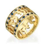 Sapphire and Diamond Ani Ledodi Wedding Band 14k Yellow Gold