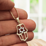 14K Gold Star of David Cutout Hamsa Pendant
