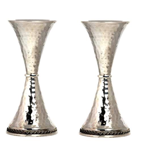 Silver Hammered Candle Holders Baltinester Judaica