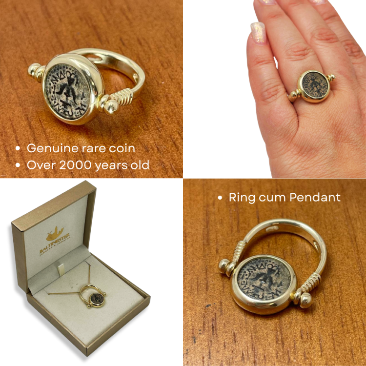 Ancient Masada Coin Two In One Ring and Pendant
