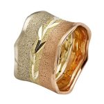 Tri-Color Gold Wide Leaf Wedding Ring