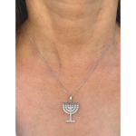 14k White Gold Diamond Sapphire Menorah Pendant