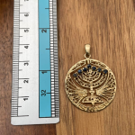 14k Gold Round Menorah Pendant Reversible Ruby and Sapphire