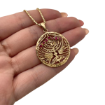 14k Gold Round Menorah Pendant Reversible Ruby and Sapphire