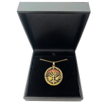 14k Gold Round Menorah Pendant Reversible Ruby and Sapphire