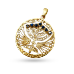 14k Gold Round Menorah Pendant Reversible Ruby and Sapphire