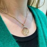 14k Gold Round Menorah Pendant Reversible Ruby and Sapphire