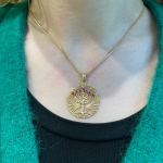 14k Gold Round Menorah Pendant Reversible Ruby and Sapphire