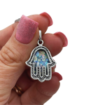 Sterling Silver Roman Glass Hamsa Pendant