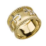 14k Matte Gold Beaded Jewish Wedding Ring
