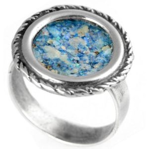 Silver Roman Glass Rope Frame Circular Ring - Baltinester Jewelry