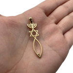 Menorah, Star of David, and Fish 14K Gold Pendant – Large