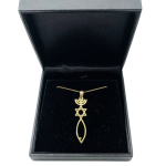 Menorah, Star of David, and Fish 14K Gold Pendant – Large