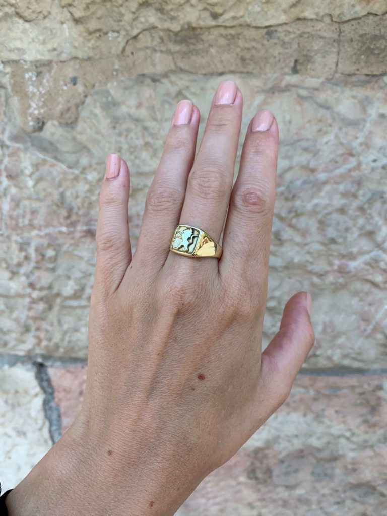 14K Gold and Blue Enamel Ani Ledodi Hebrew Wedding Ring