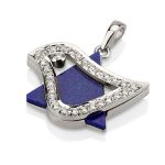 18K Gold Diamond Lapiz Lazuli Dove of Peace Star of David Pendant