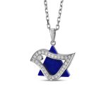 18K Gold Diamond Lapiz Lazuli Dove of Peace Star of David Pendant