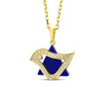 18K Gold Diamond Lapiz Lazuli Dove of Peace Star of David Pendant