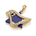 18K Gold Diamond Lapiz Lazuli Dove of Peace Star of David Pendant