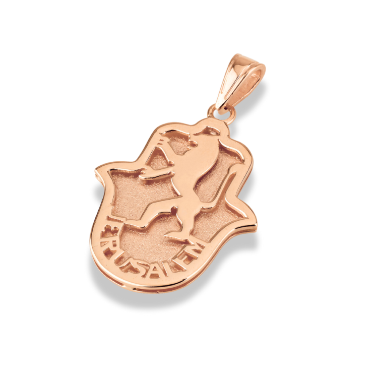 Lion of Judah Hamsa Pendant in 14K Gold