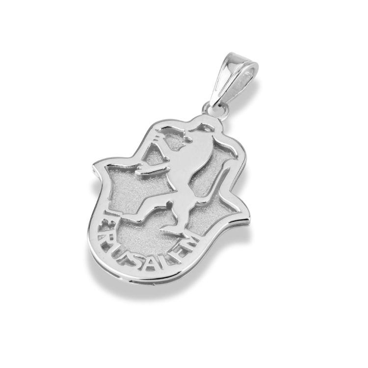 Lion of Judah Hamsa Pendant in 14K Gold