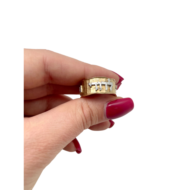 14k Yellow and White Gold Hammered Ani Ldodi Ring