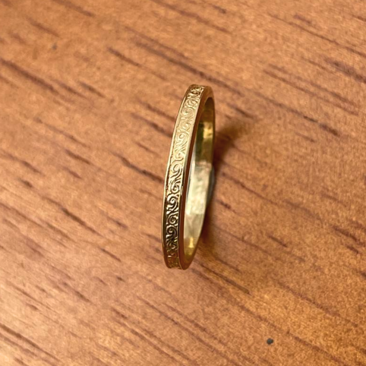 14K Gold Ornate Wedding Band Laser Engraved