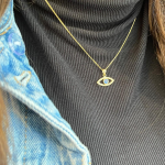 14k Gold Evil Eye Diamond and Sapphire Pendant