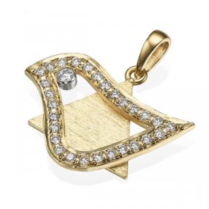 18k Gold Diamond Dove of Peace Magen David Pendant