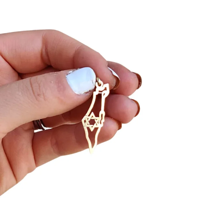 Map of Israel Star of David Pendant in 14K Yellow Gold