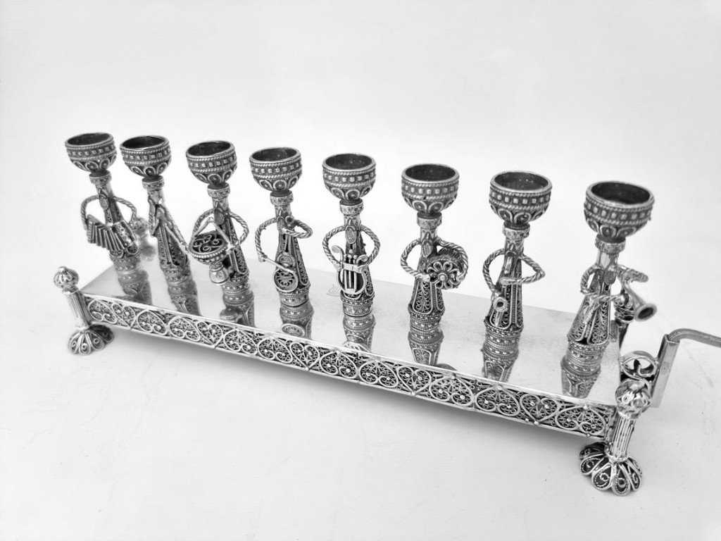 Sterling Silver Hannukkah Menorah with Klezmer Musicians – Small