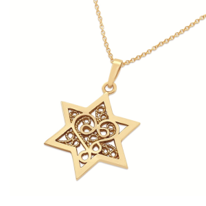 Star of David Pendant in 14k Gold with Filigree Work