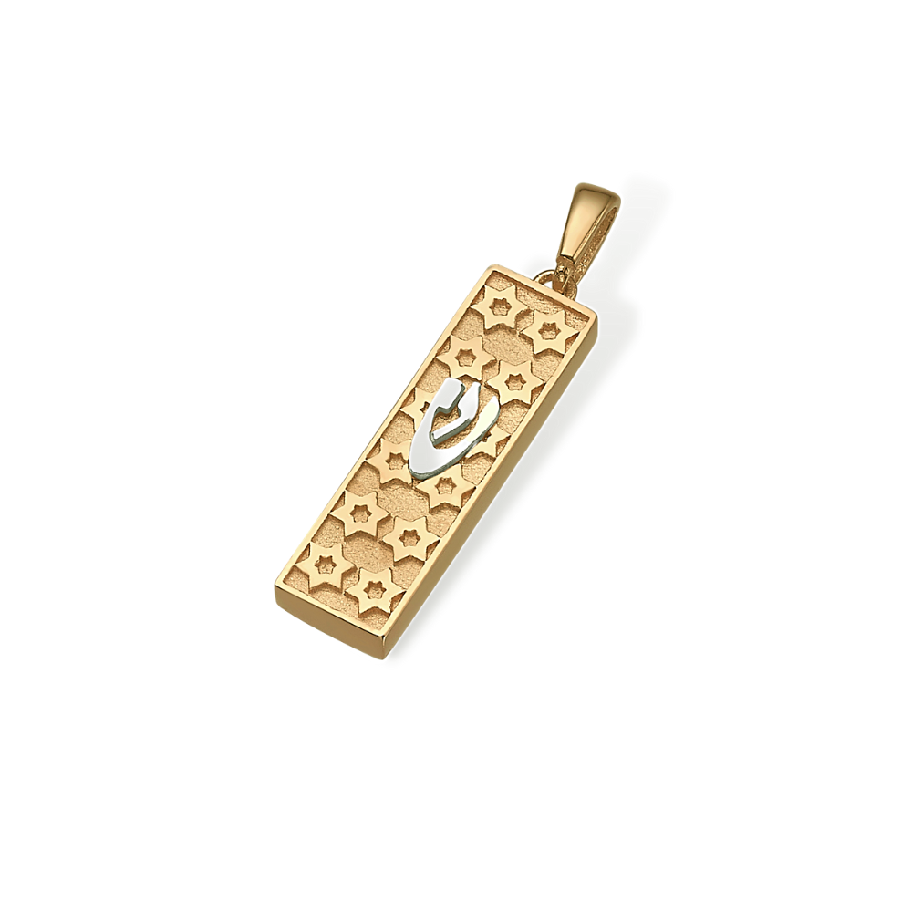 Mezuzah with Star of David Shin Pendant in 14k Gold