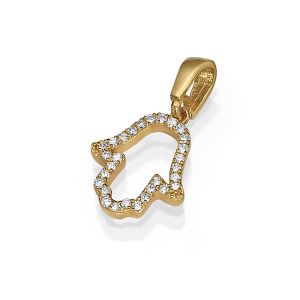 14K Gold Diamond Hamsa Pendant