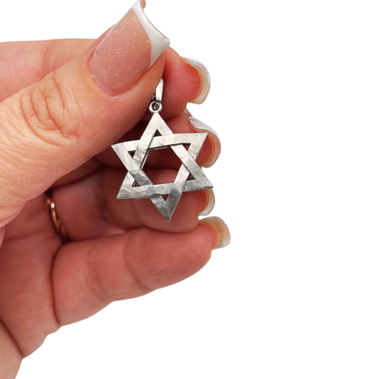 Star of David Textured Interwoven 3D Pendant in 14K Gold